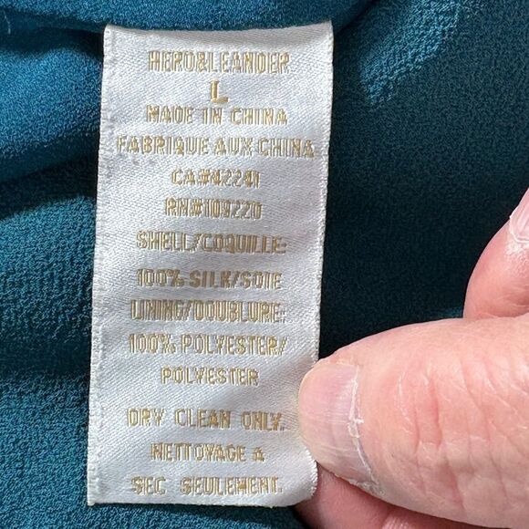 Anthropologie Hero & Leander Teal Blue 100% Silk Double Hem Dress Sz L - Picture 5 of 5